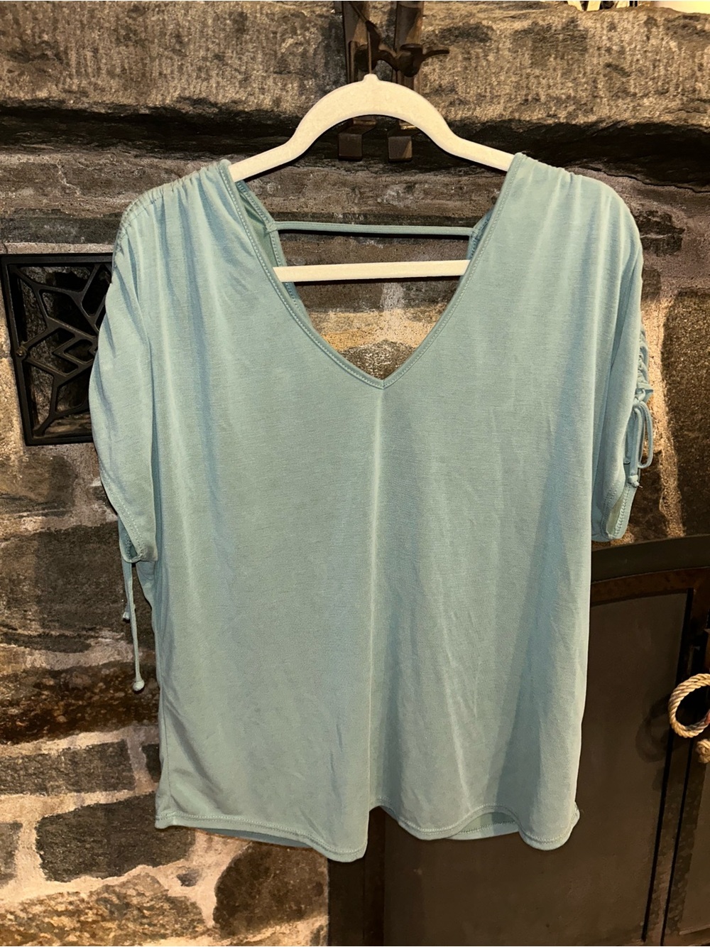 Sage Batwing open back V-Neck Top